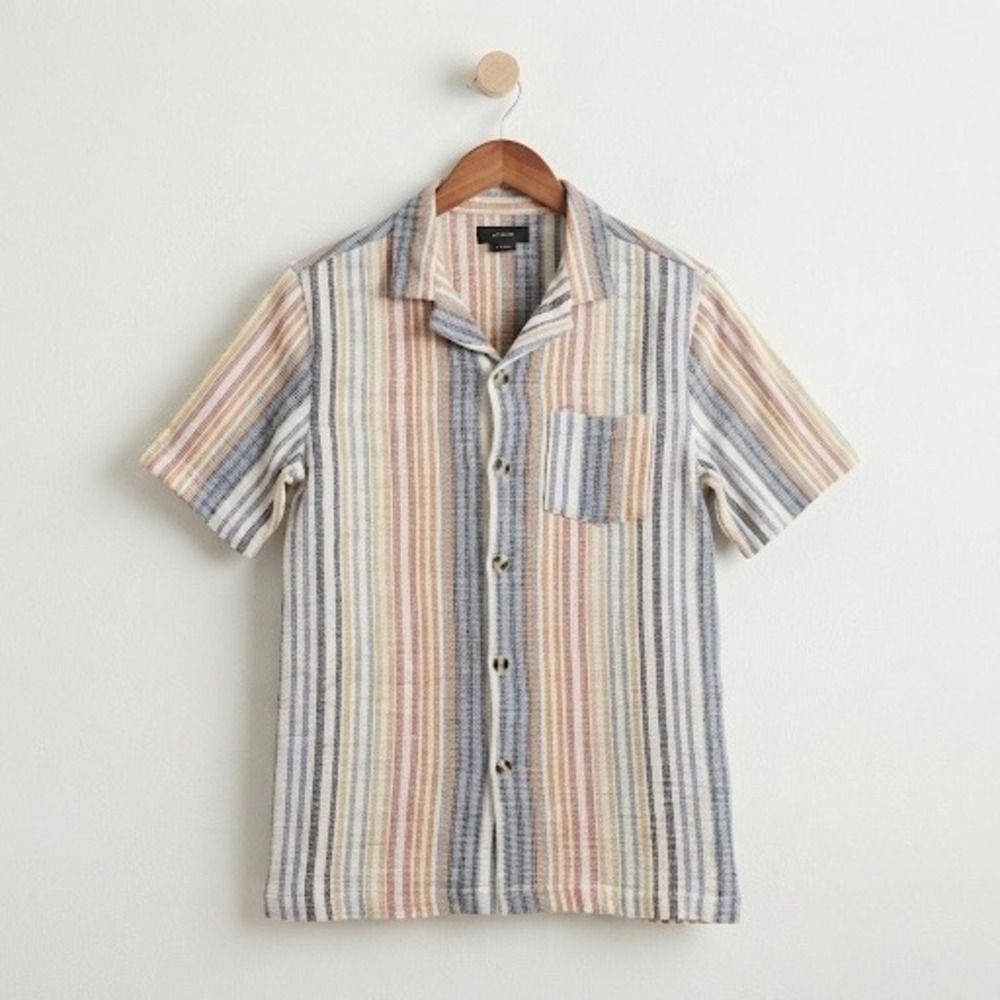 Cotton On Shirt XS Indie Sleaze Retro Striped Short Sleeve Camp Collar Woven